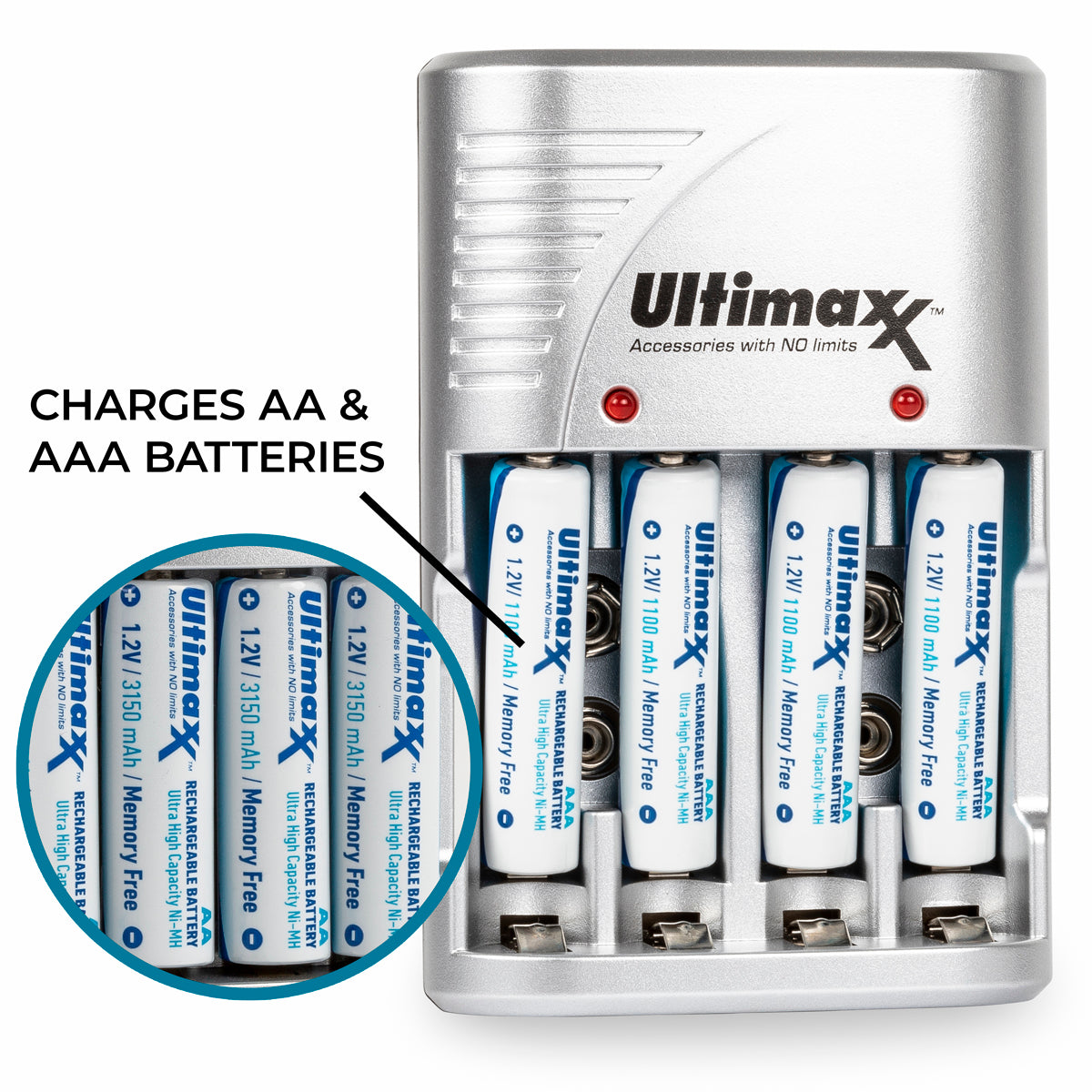 ULTIMAXX 4AA NIMH Rechargeable Batteries (Battery) 3150 mah with Charger