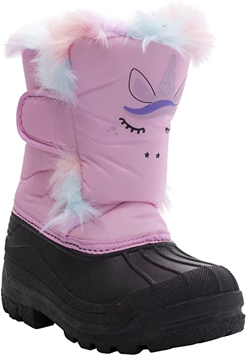 AQUAKIX Pink Unicorn Print With Rainbow Fur Snow Boots (Y11)